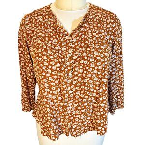 Old Navy Blouse Womens XL Cottage Core Floral Button Up Long Sleeve Flared Hem
